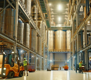 Interior de bodega con instalaciones energéticas eficientes