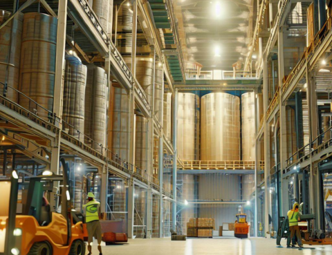 Interior de bodega con instalaciones energéticas eficientes